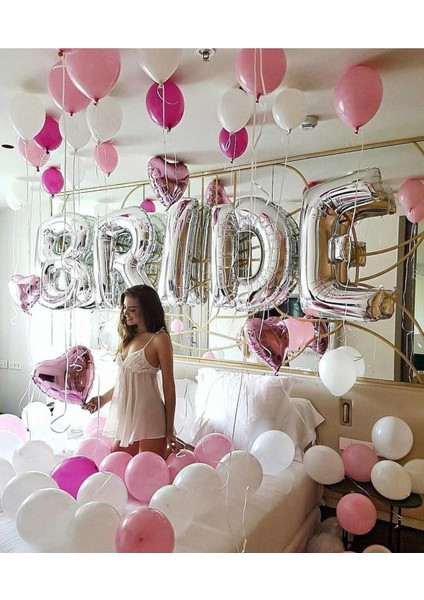 Bride Yazılı Her Harf 100 cm Folyo Balon Gümüş Renkli Gri Renginde Bekarlığa Veda Partisi fiyatları