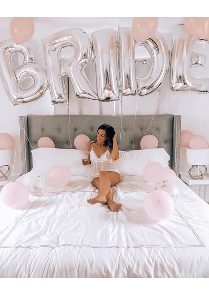 Bride Yazılı Her Harf 100 cm Folyo Balon Gümüş Renkli Gri Renginde Bekarlığa Veda Partisi modelleri