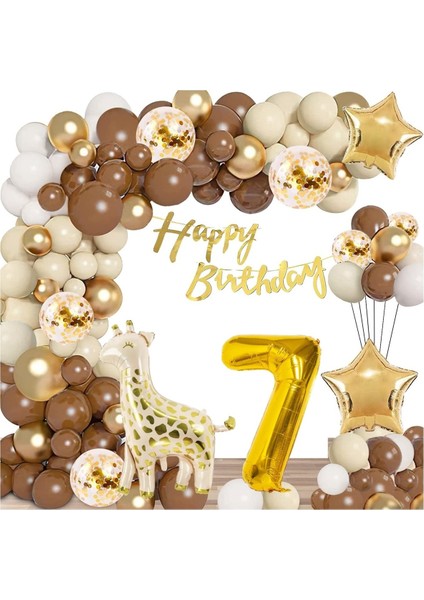 Doğum Günü 7 yaş Kutlama Balon Seti,retro Renkler Doğum Günü Balon Zincir Set Parti Eğlence