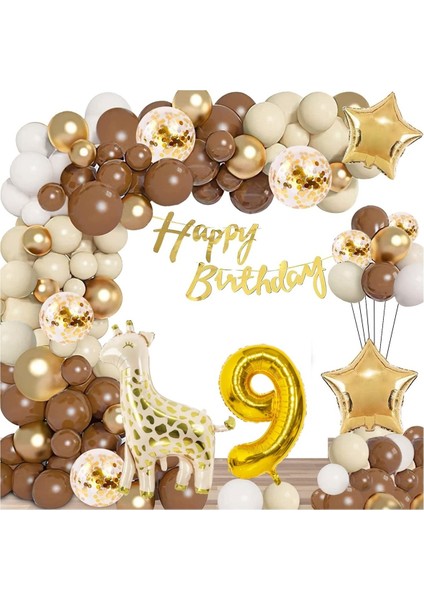 Doğum Günü 9 yaş Kutlama Balon Seti,retro Renkler Doğum Günü Balon Zincir Set Parti Eğlence