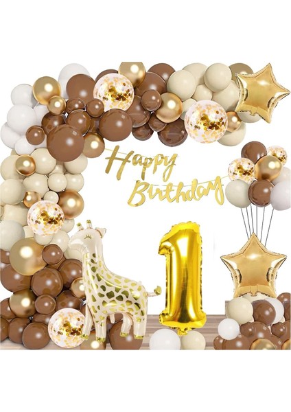 Doğum Günü 1 Yaş Kutlama Balon Seti,retro Renkler Doğum Günü Balon Zincir Set Parti Eğlence
