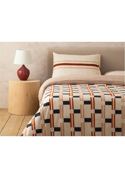 Hued Store English Home Timeline Dijital Baskılı Soft Cotton Çift Kişilik Nevresim Seti 200X220 cm Terracotta