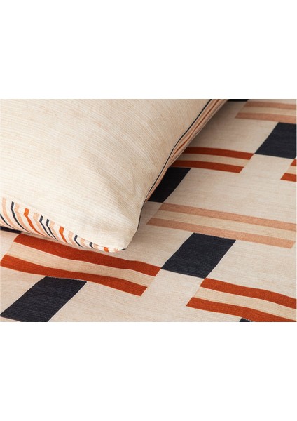 Hued Store English Home Timeline Dijital Baskılı Soft Cotton Çift Kişilik Nevresim Seti 200X220 cm Terracotta