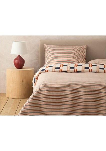 Hued Store English Home Timeline Dijital Baskılı Soft Cotton Çift Kişilik Nevresim Seti 200X220 cm Terracotta