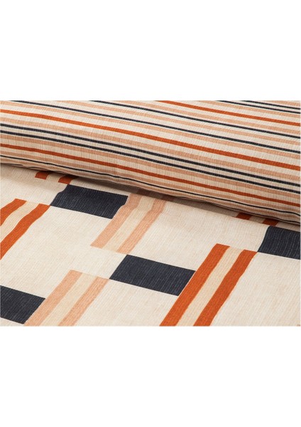 Hued Store English Home Timeline Dijital Baskılı Soft Cotton Çift Kişilik Nevresim Seti 200X220 cm Terracotta