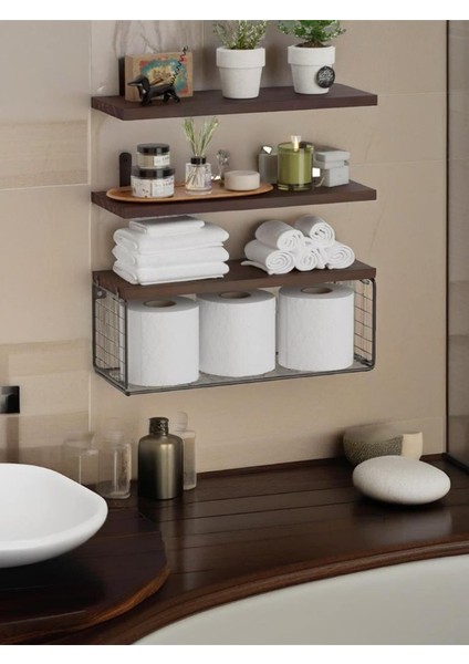 Dekoratif Doğal Ahşap 3'lü Takım 65x15x4 cm (Gizli Aparatlı Raf)