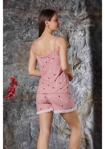 Pembe Dantel Detaylı Ip Askı Şortlu Milan Kadın Pijama Takımı modelleri