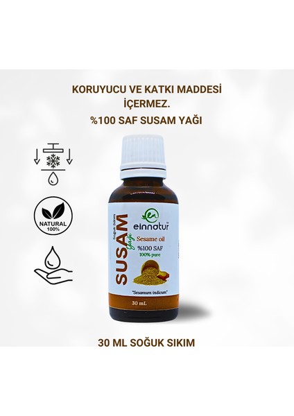 Susam Yağı, 30ML, %100 saf, Soğuk Sıkım Sesamum indicum oil