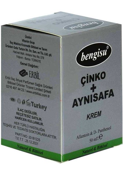 Melek Store  Aynısafa + Çinko Bitkisel Krem Allantoin ve D- Panthenol 50 ml