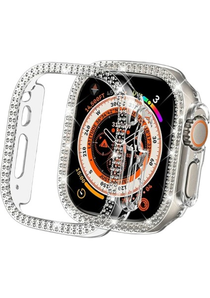Apple Watch 45 mm Uyumlu Taşlı Ekran ve Kasa Koruyucu Şeffaf (Ürün Saat Koruyucusudur)