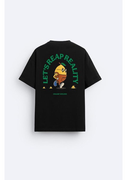 The Champ Bisiklet Yaka Petit Jardinier Baskılı Oversize Siyah Erkek T-Shirt indirimleri