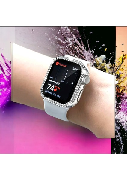 Apple Watch 44 mm Uyumlu Taşlı Ekran ve Kasa Koruyucu Gümüş (Ürün Saat Koruyucusudur) fiyatları