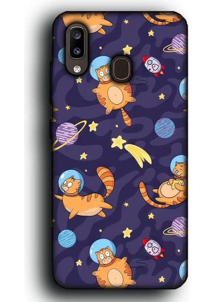 Galaxy A30 Uyumlu Lansman Telefon Kılıfı "sevimli Astronot Kedi Çizgi Film Uzay"