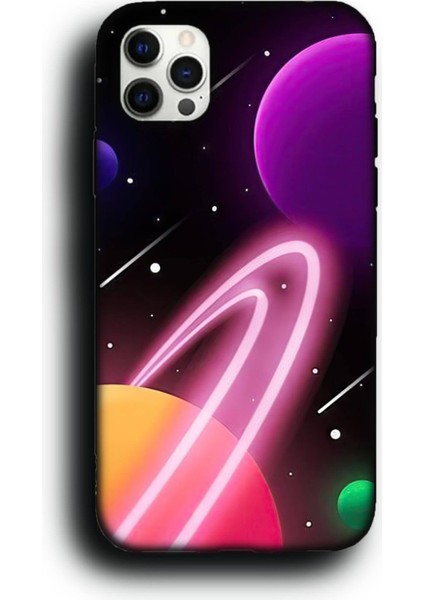 iPhone 11 Pro Uyumlu Lansman Telefon Kılıfı "satürn Halkaları Pembe Neon Gezegen"