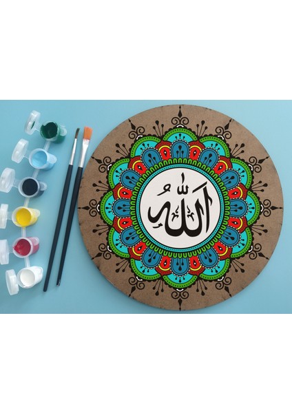 2'li Mandala Boyama Seti 2 Desenli Plaka 6 Renk Akrilik Boya 2 Adet Fırça modelleri