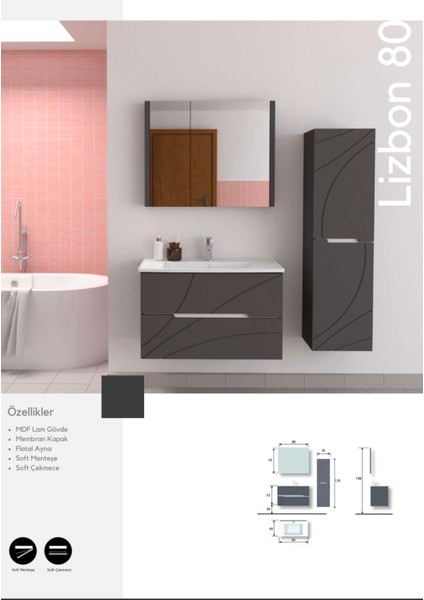 Lizbon 80 cm Banyo Mobilyası