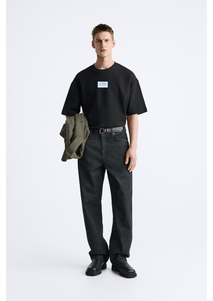 Bisiklet Yaka Le Vieux Baskılı Oversize Erkek T-Shirt