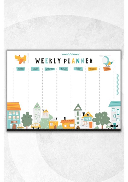 Haftalık Planlayıcı A4 Ebat Sevimli Şehir 30 Yaprak Weekly Planner