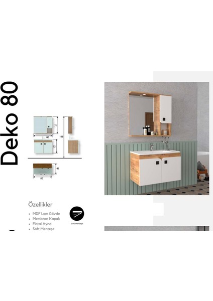 Deko Banyo Dolabı 80 cm Beyaz - Ceviz