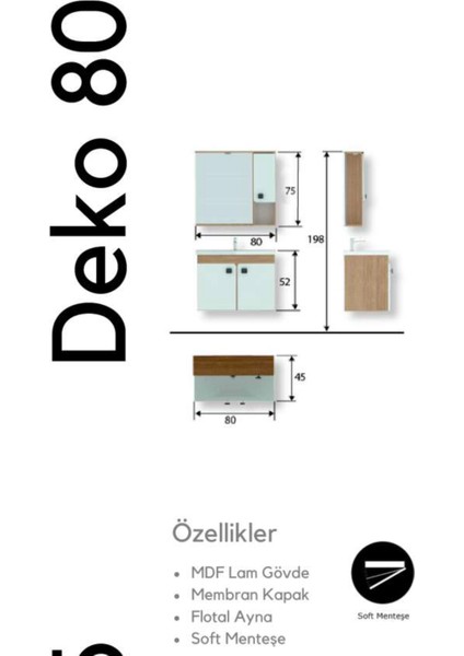 Deko Banyo Dolabı 80 cm Beyaz - Ceviz