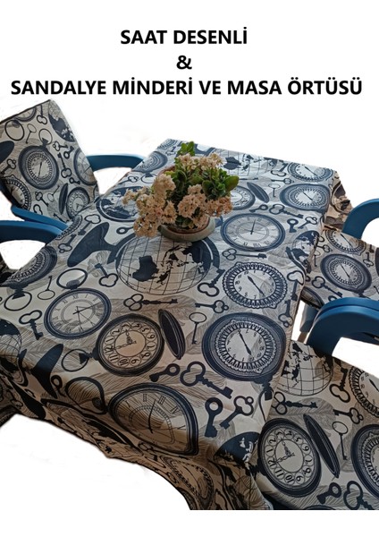 Sandalye Minderi ( 4 Adet ) Masa Örtüsü (120X180) 4 cm Sünger Fermuarlı Lastikli Yıkanabilir