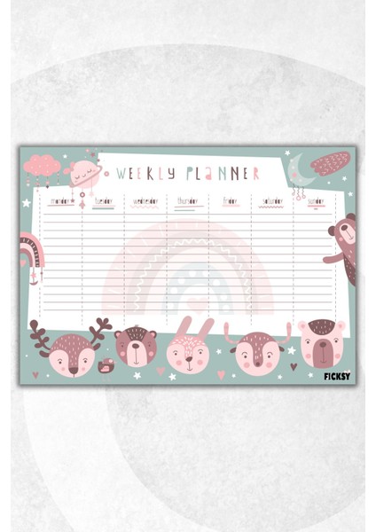 Haftalık Planlayıcı A4 Ebat Sevimli Hayvanlar 30 Yaprak Weekly Planner