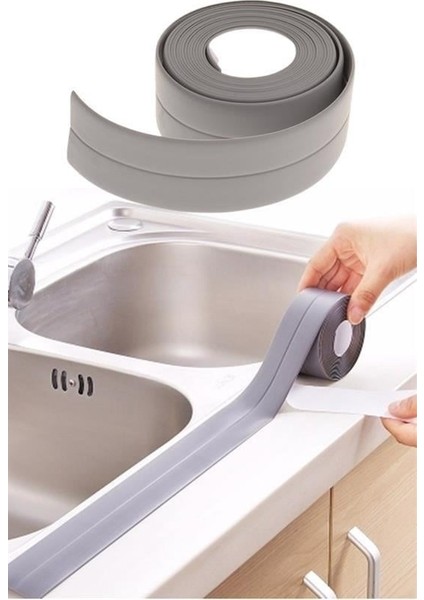 Gri Su Sızdırmaz Banyo Mutfak Lavabo Küvet Izolasyon Şerit Bant 3.2 Metre Lavabo Kenar Bandı