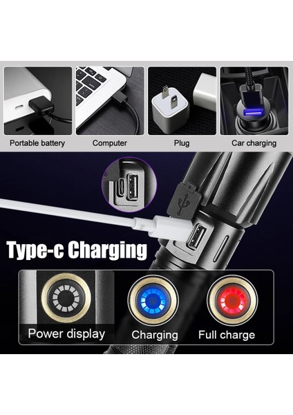 F.b.ı F-365 Uv LED Mor Işıklı 20WATT Şarjlı 26650 Pilli Profesyonel El Feneri