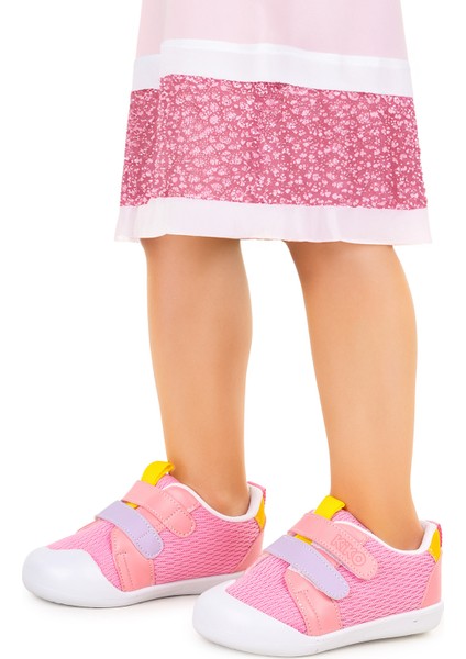 Kiko Kids Textile Cırtlı Kız Bebek Spor Ayakkabı Pembe