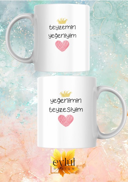 Teyze Yeğen Ikili Porselen Özel Tasarım Baskılı Kupa Bardak-Doğum Günü HEDIYESI-2ADET