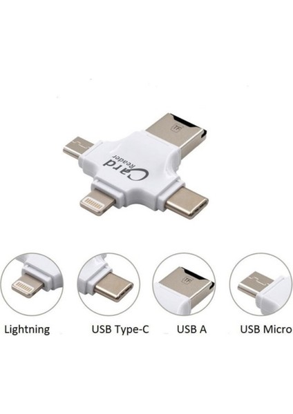 4 In 1 Type-C Android iPad iPhone Uyumlu Lightning Micro USB Kart Okuyucu Otg