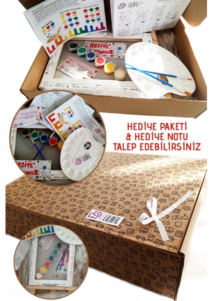 Minik Cadı Çocuk Ressam Seti 20 x 30 cm Ön Çizimli Tuval 2 Adet Fırça Palet Boyalar ve Şövale