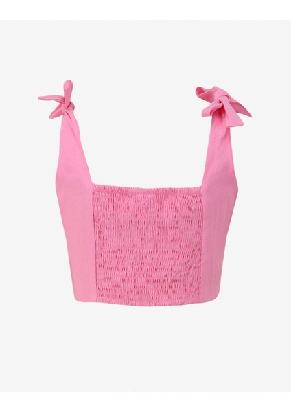 Pembe Kadın Kare Yaka Crop Baskılı Bluz BRB4SL-BLZ6076