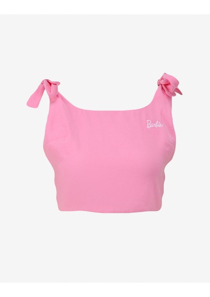 Pembe Kadın Kare Yaka Crop Baskılı Bluz BRB4SL-BLZ6076