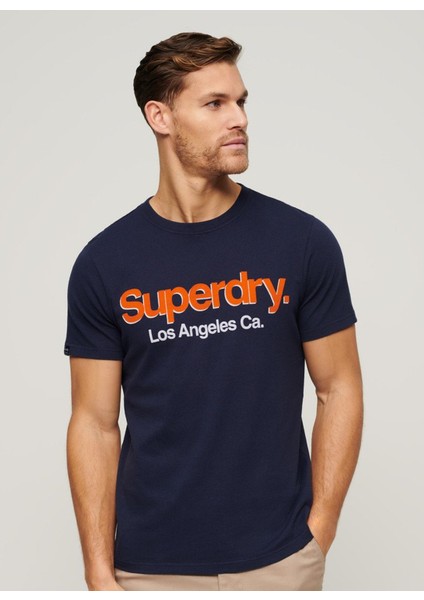 Bisiklet Yaka Baskılı Lacivert Erkek T-Shirt M1011985A97T_CORE Logo Classıc Wash modelleri