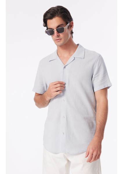 Slim Fit Apaş Yaka Armürlü Mavi Erkek Gömlek SPBF4SM-GML5080 fiyatları