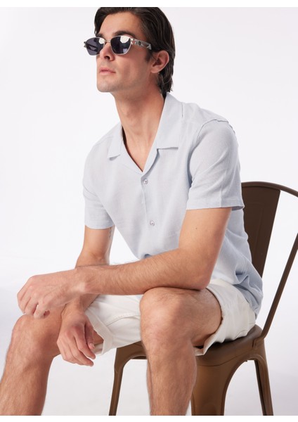 Slim Fit Apaş Yaka Armürlü Mavi Erkek Gömlek SPBF4SM-GML5080 fırsatları