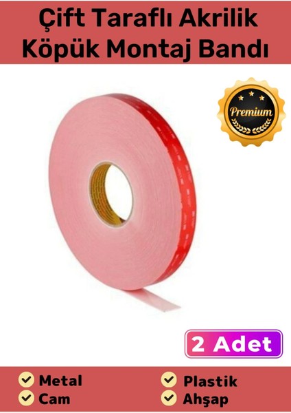 Özel Üretim Güçlü Iz Bırakmayan Çift Taraflı Akrilik Köpük Montaj Bandı 19MM x 2mt - 2 Adet