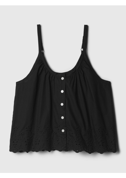 Kadın Siyah Fisto Işlemeli Poplin Pijama Üstü