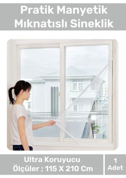 Deluxe Pencere Balkon Dükkan Cam Pratik Manyetik Mıknatıslı Siyah Kapı Sinekliği Tülü 115 x 210 cm
