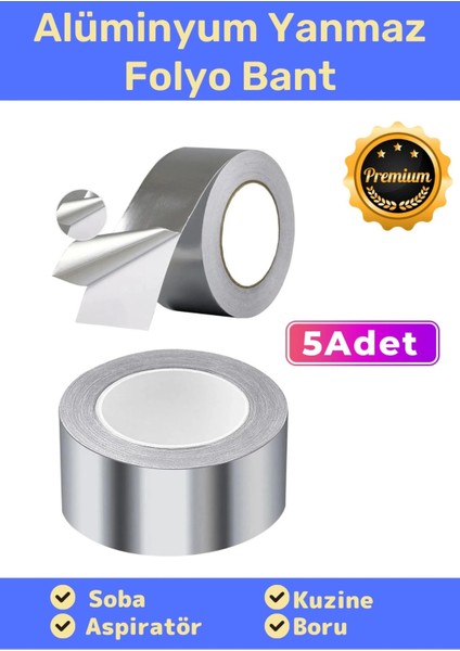 Özel Suya Sıcaklığa Dayanıklı Tamir Soba Boru Yama Alüminyum Yanmaz Folyo Bant 44MM 20MT - 5 Adet