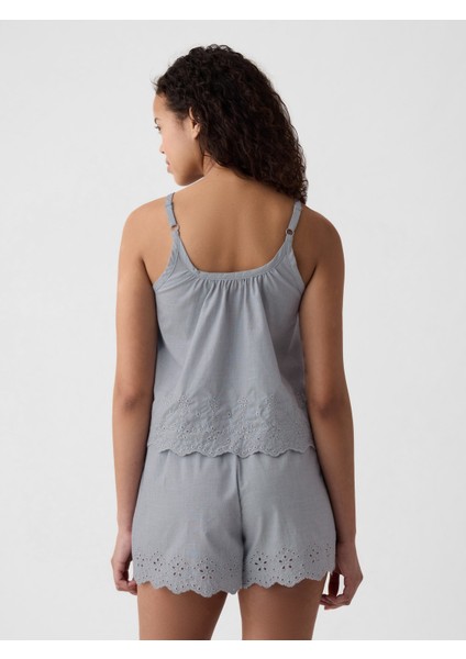 Kadın Gri Fisto Işlemeli Poplin Pijama Üstü