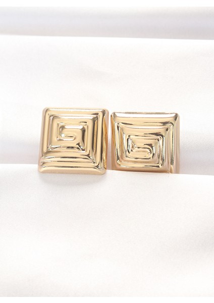 Pirinç Gold Renk Kare Form Küpe