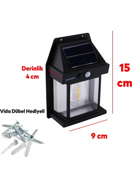 Güneş Enerjili Dış Aydınlatma 2 Modlu Işıklandırma Sensörlü Sarı Işıklı Aplik 5 W Portatif Fener Lamba