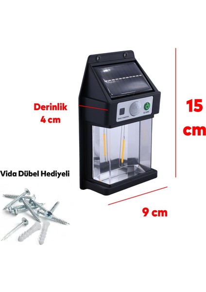 Güneş Enerjili Dış Aydınlatma Yeni Nesil Ampül Sensörlü Sarı Işıklı Aplik 5 W Portatif Fener Lamba