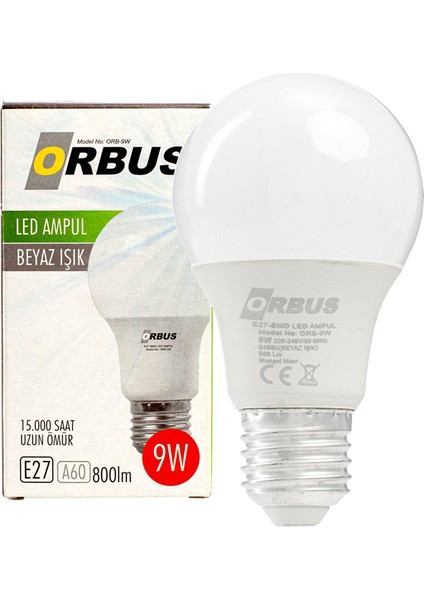 Go İthalat Orbus ORB-9W E27 9 Watt 800 Lümen Beyaz LED Ampül (2818)