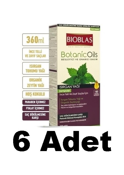 Botanic Oils Isırgan Yağlı Saç Dökülmesine Karşı Şampuan 360 ml 6 Adet