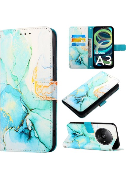 Xiaomi Redmi A3 Mermer Desen Cüzdan Kickstand Pu Deri Kılıf (Yurt Dışından)