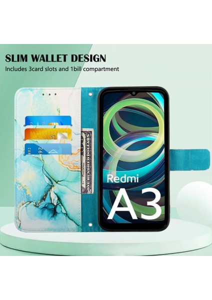 Xiaomi Redmi A3 Mermer Desen Cüzdan Kickstand Pu Deri Kılıf (Yurt Dışından) modelleri