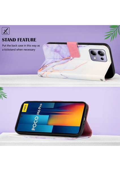 Xiaomi Poco M6 Pro 4g Pu Deri Kickstand Cüzdan Mermer Desen (Yurt Dışından)